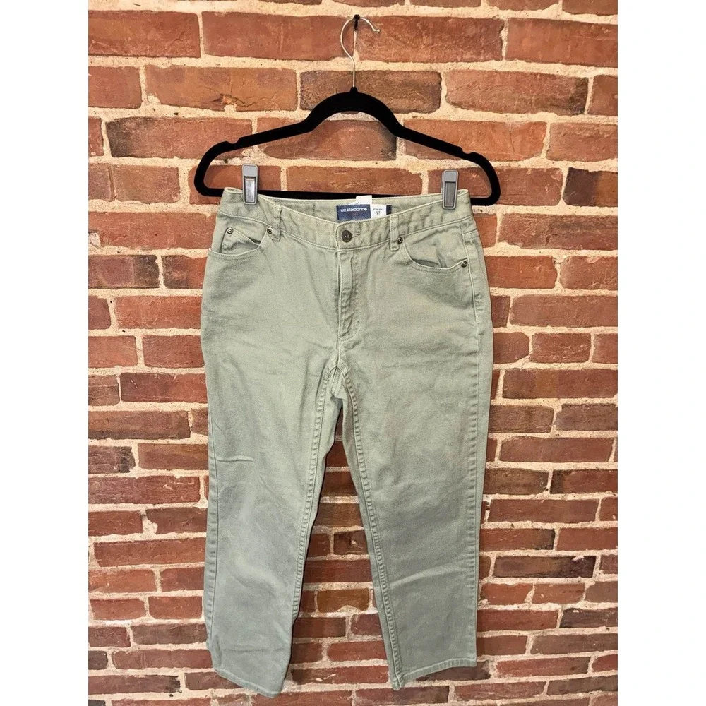 Liz Claiborne Petite Jeans 6S Straight Leg Gray Khaki Stretch Denim Cargo Worker